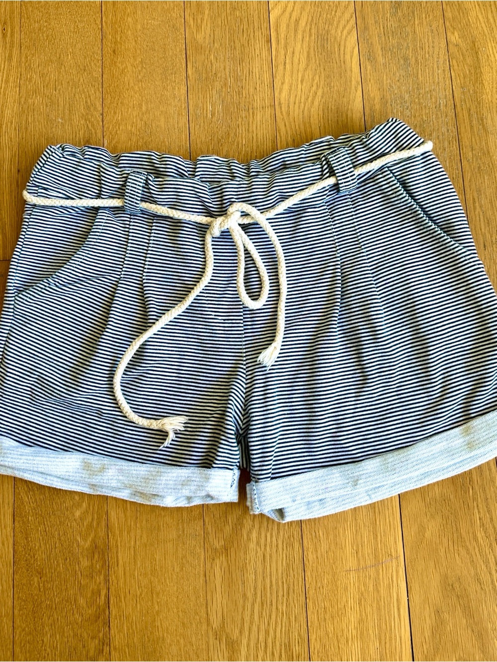 Striped Navy and White Drawstring Women’s Shorts Made in Italy